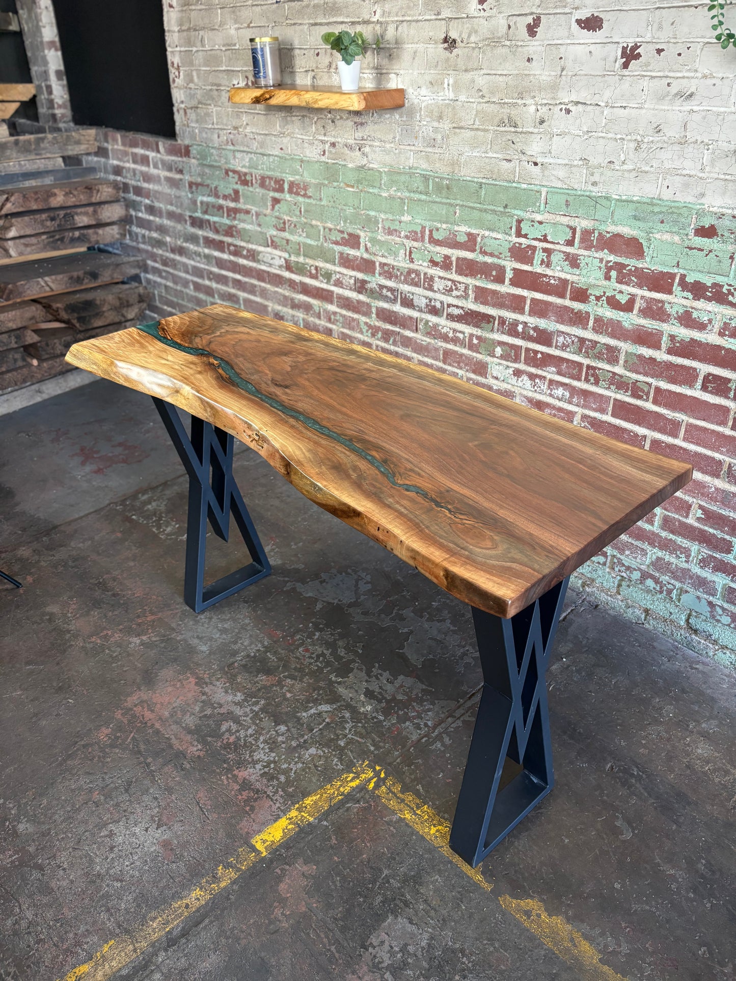 Black Walnut & Gunship Green Epoxy Console Table