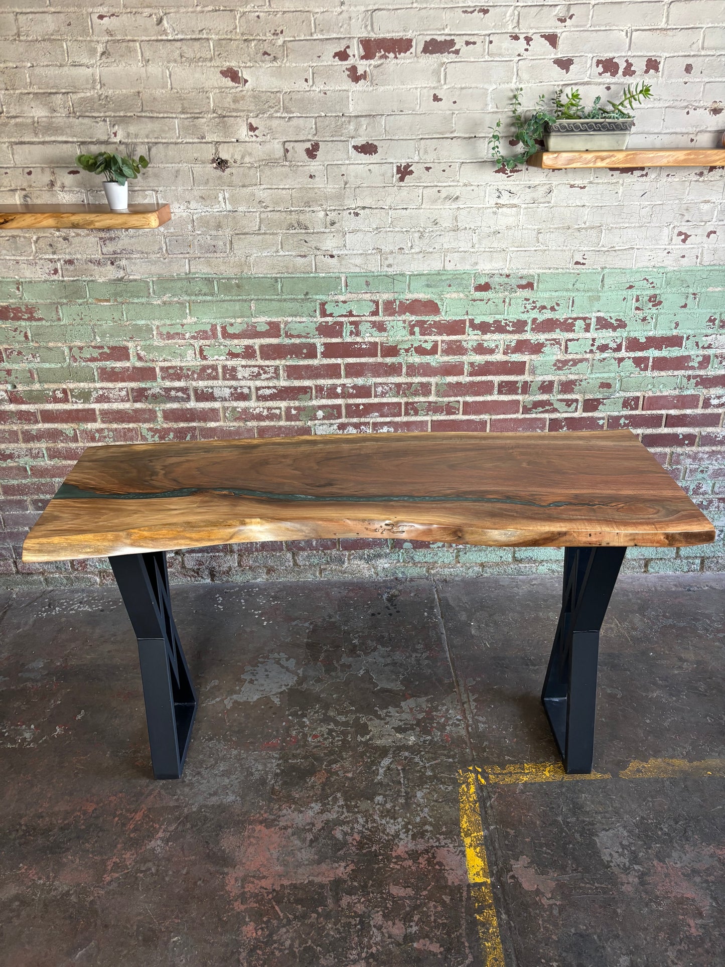 Black Walnut & Gunship Green Epoxy Console Table