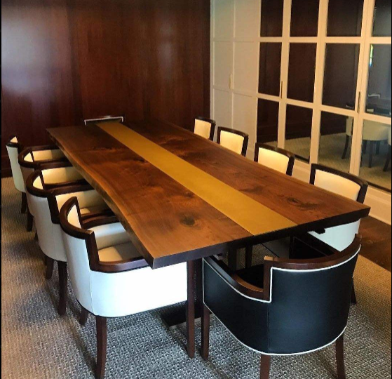 Black Walnut with Brass Inlay Conference Table