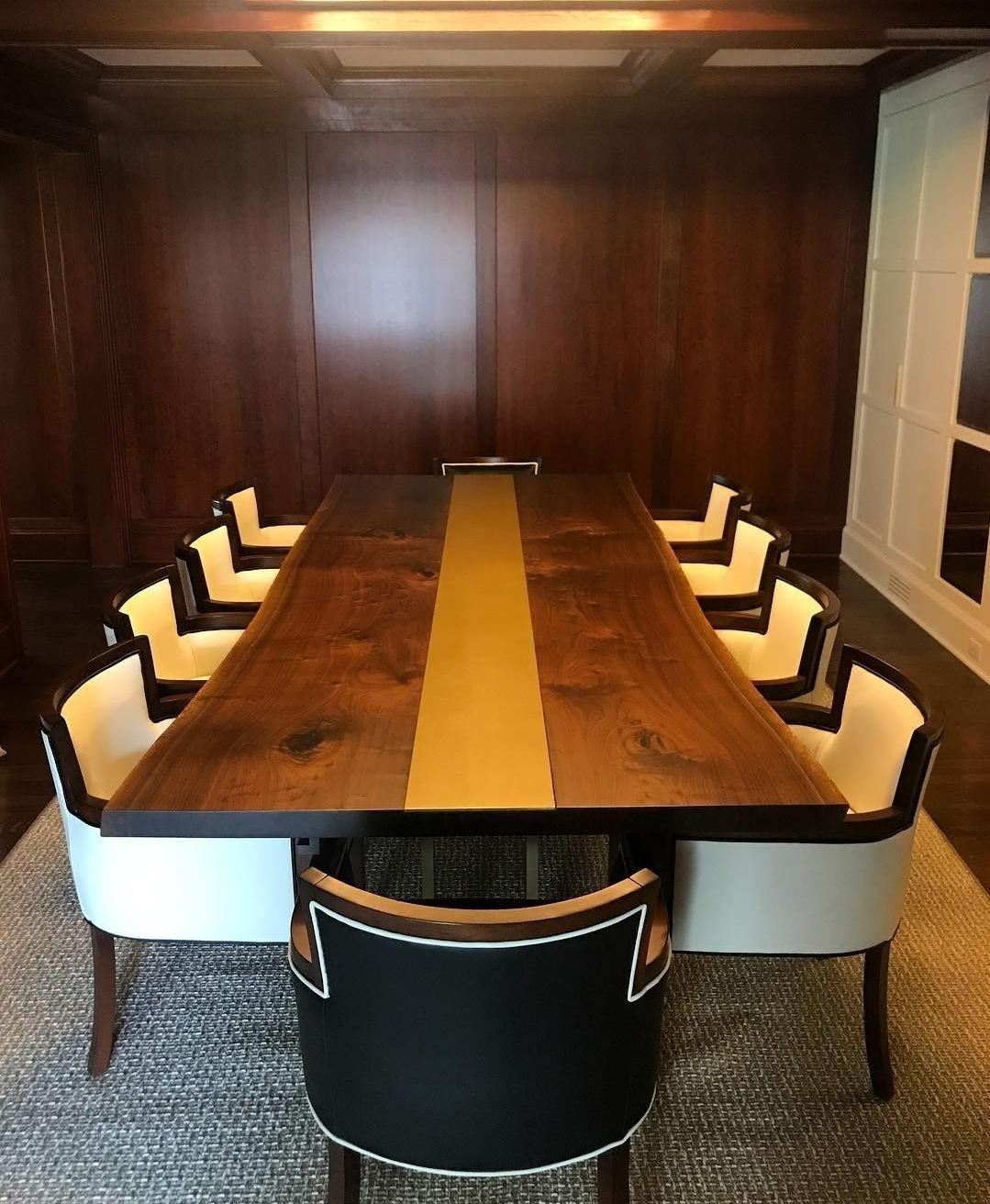 Black Walnut with Brass Inlay Conference Table