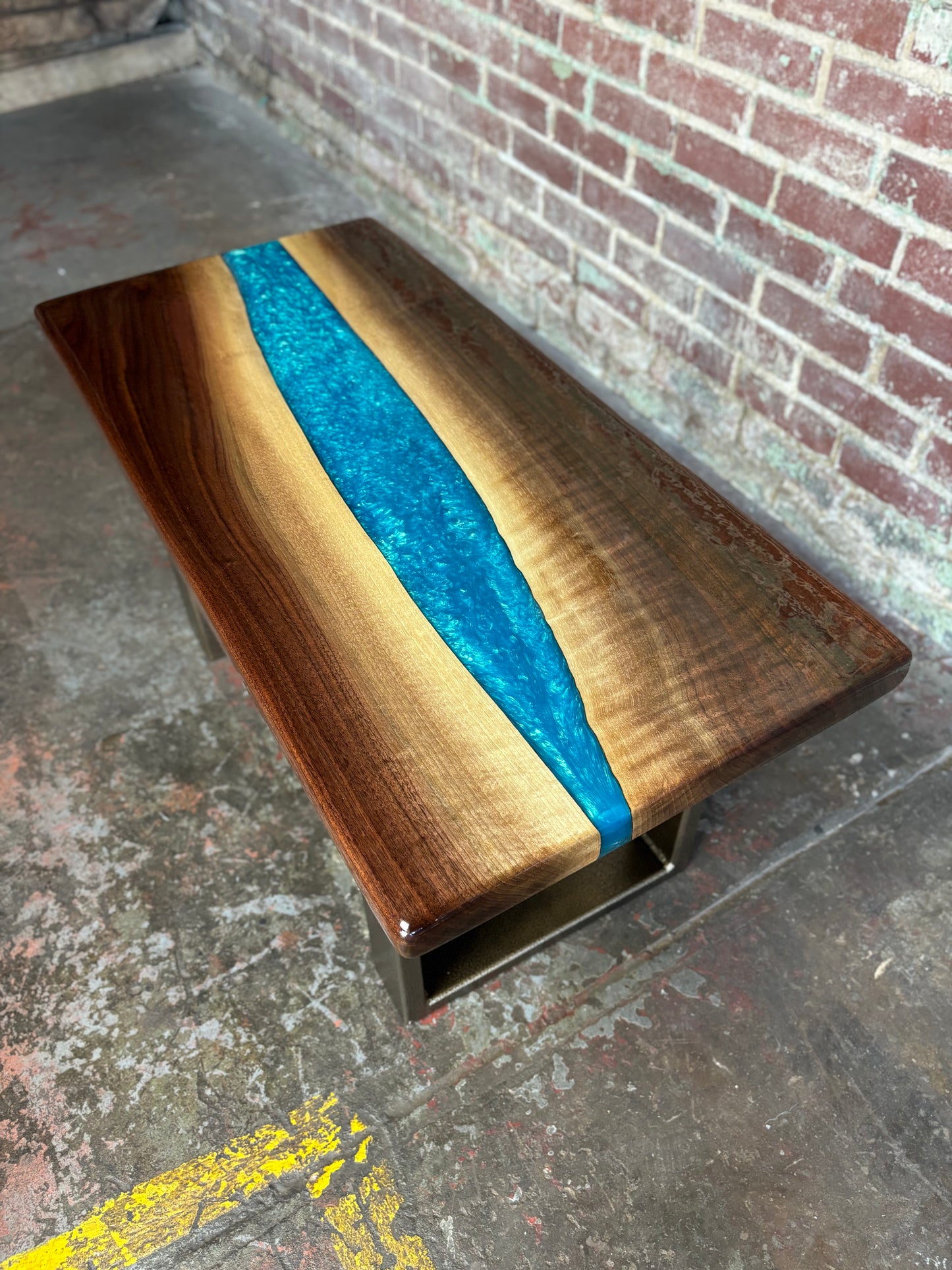 Blue Epoxy River & Walnut Coffee Table