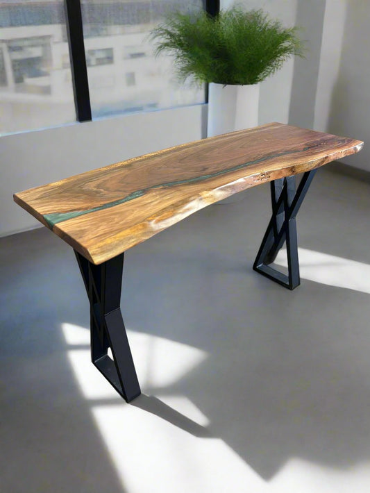 Black Walnut & Gunship Green Epoxy Console Table