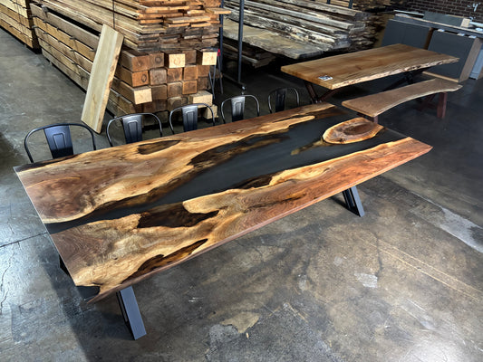 Walnut and Transparent Charcoal Dining Table