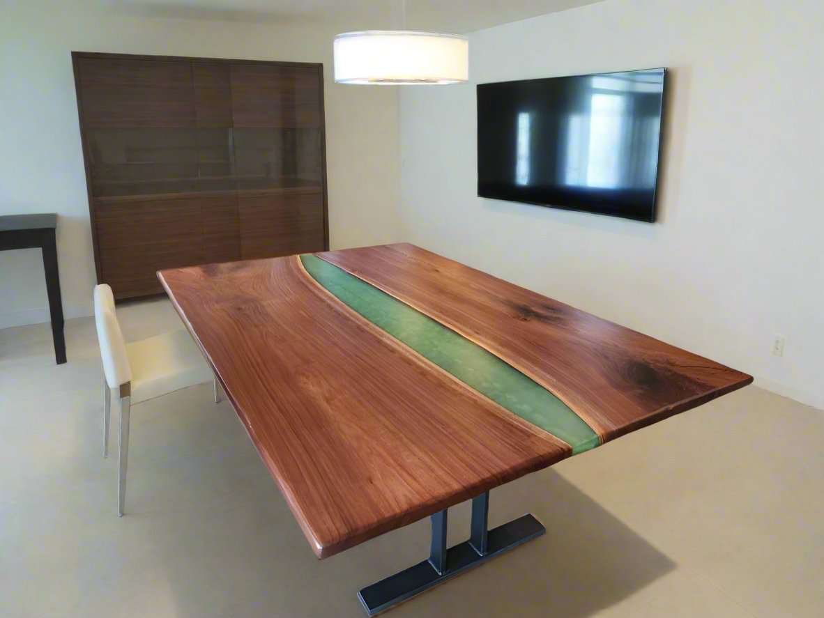 Emerald Green River Epoxy & Black Walnut Dining Table